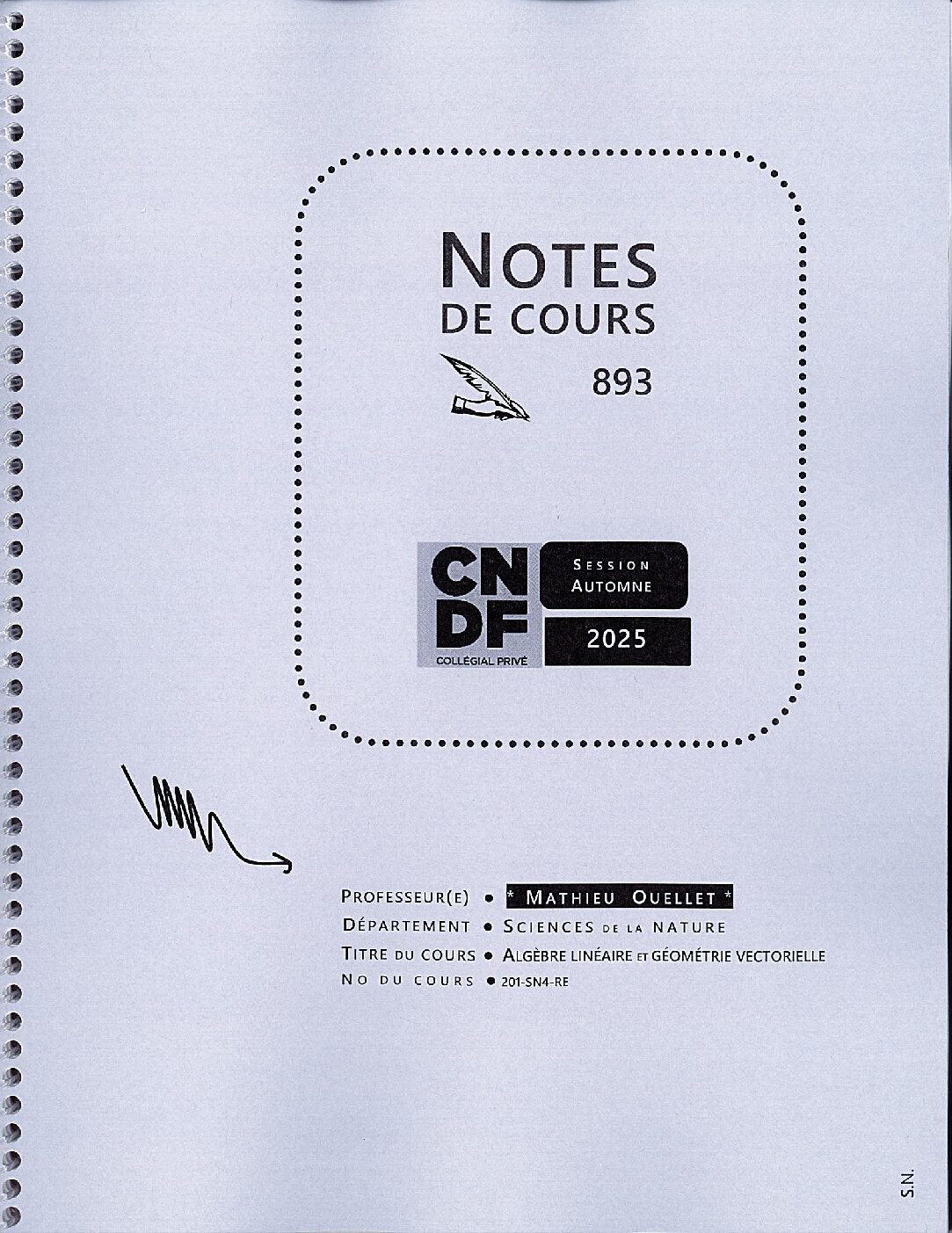 Note de cours # 893 - Algèbre linéaire et géométrie vectorielle